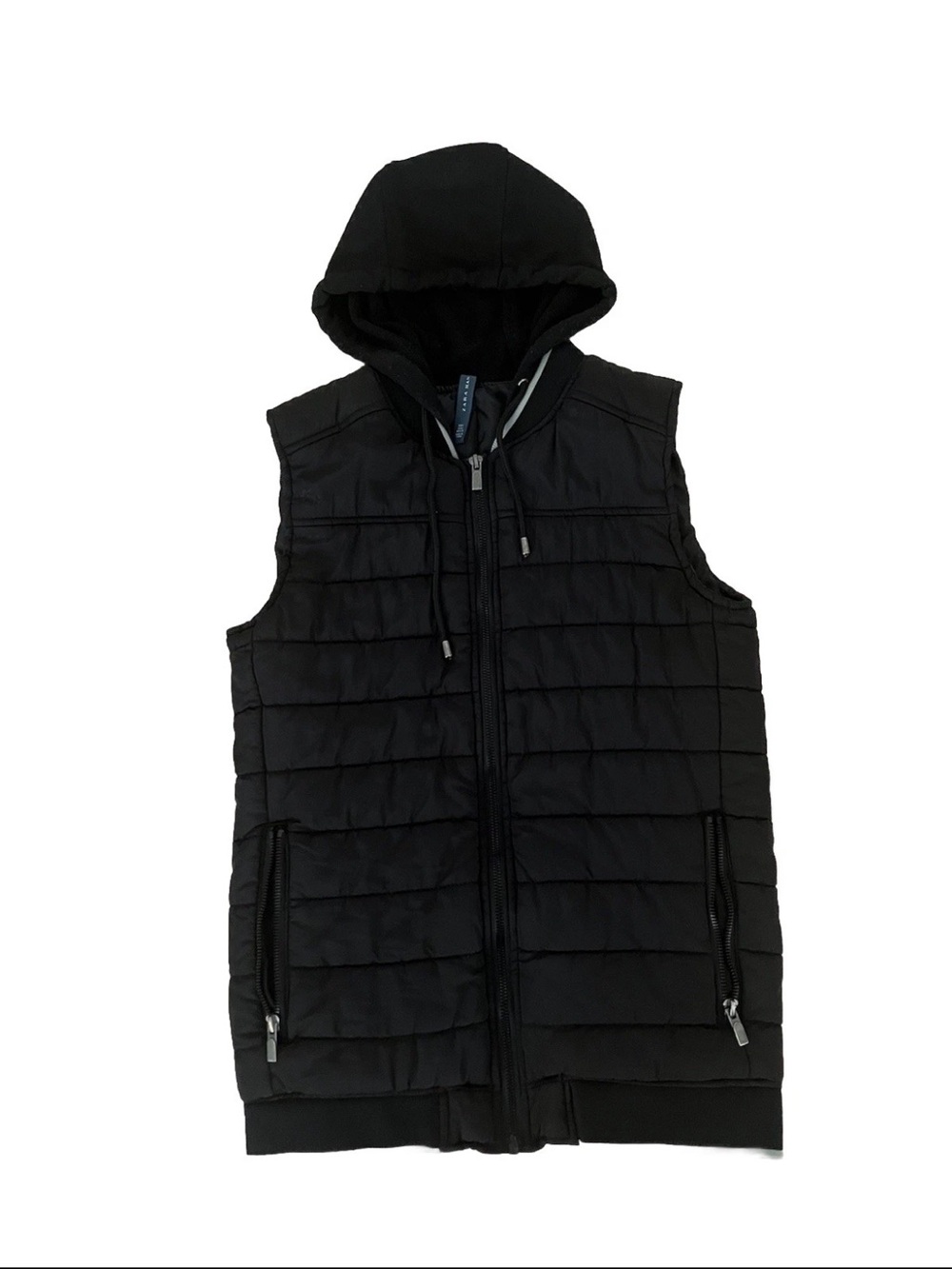 Zara Men's Black Quilted Hooded Vest Jacket Size Small